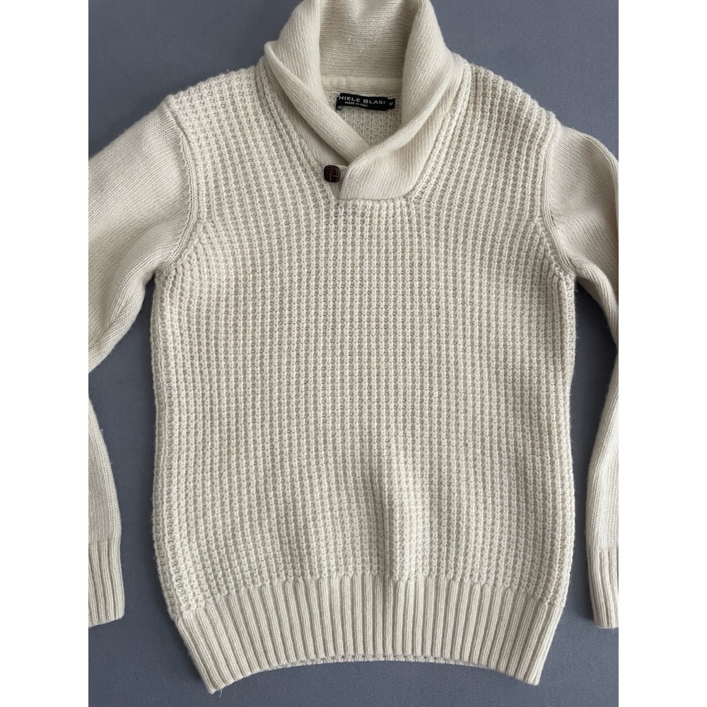 Daniele Blasi Women M Wool Sweater Cream Cable Chunky Knit Shawl Neck Italy Warm - Picture 3 of 11